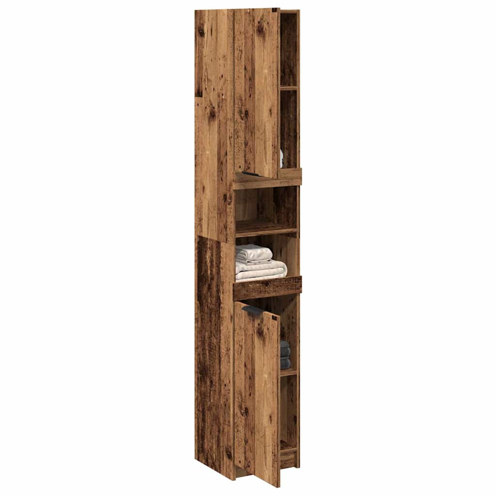 Badeværelsesskab 32×34×188,5 cm i konstrueret træ - antikt trælook