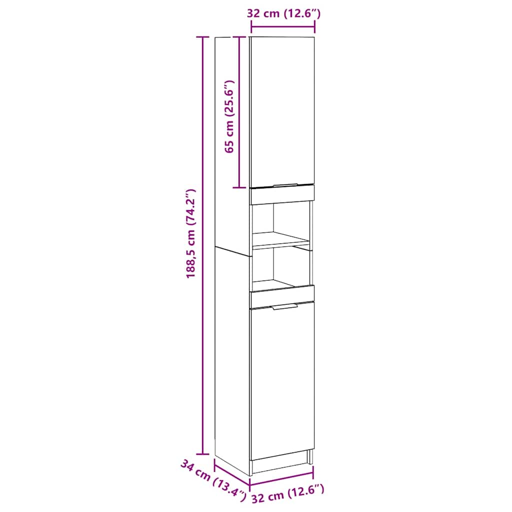 badeværelsesskab 32x34x188,5 cm konstrueret træ kunsteg