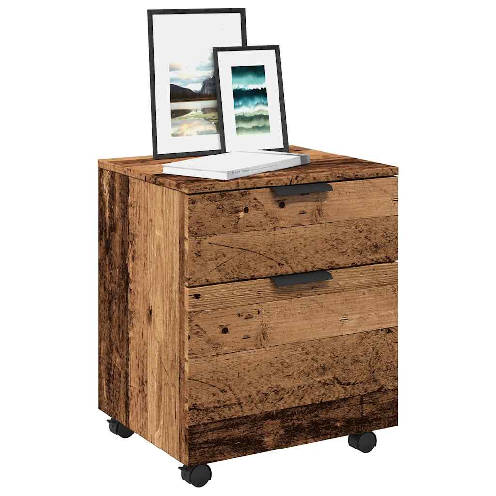 Arkivskab på hjul 45×38×54 cm - konstrueret træ i gammelt trælook
