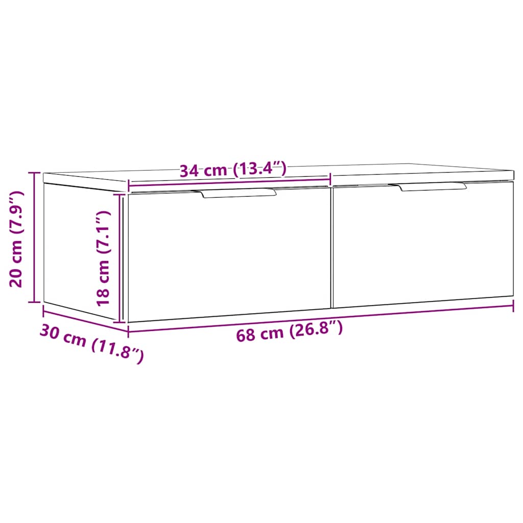 vægskab 68x30x20 cm konstrueret træ kunsteg