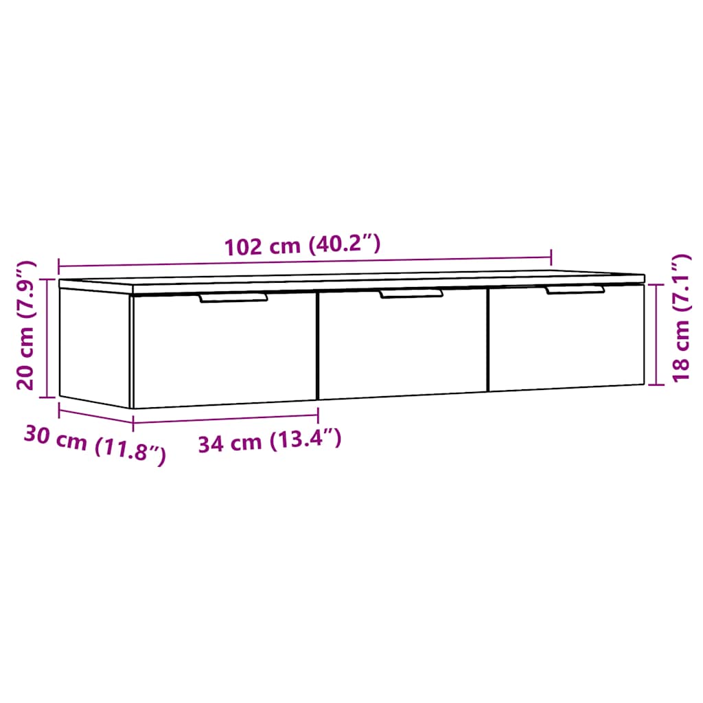 vægskab 102x30x20 cm konstrueret træ gammelt træ-look