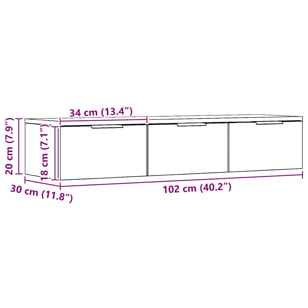 vægskab 102x30x20 cm konstrueret træ kunsteg