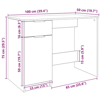 skrivebord 100x50x75 cm konstrueret træ kunsteg