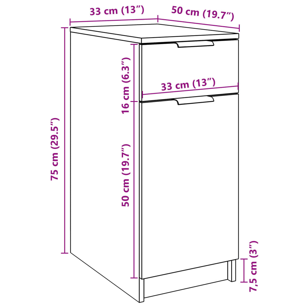 skab til skrivebord 33x50x75 cm konstrueret træ antikt træ