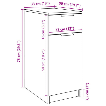 skab til skrivebord 33x50x75 cm konstrueret træ antikt træ