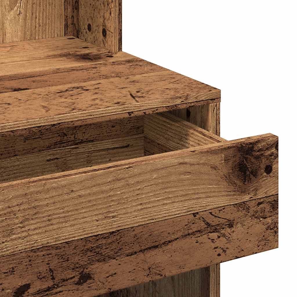 makeupbord med LED-lys 60x40x140 cm antikt trælook