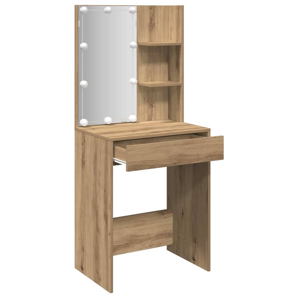 makeupbord med LED-lys 60x40x140 cm kunsteg