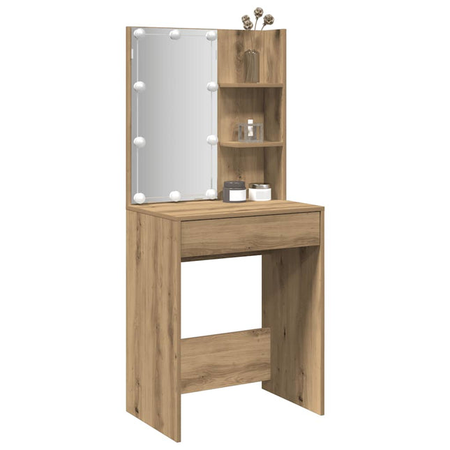 makeupbord med LED-lys 60x40x140 cm kunsteg