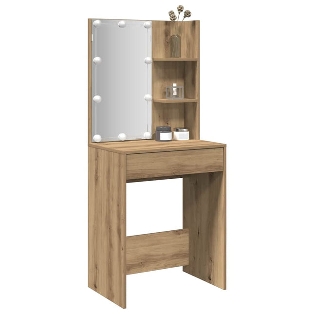 makeupbord med LED-lys 60x40x140 cm kunsteg