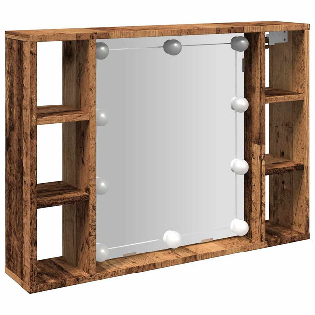 spejlskab med LED-lys 76x15x55 cm konstrueret træ antikt træ