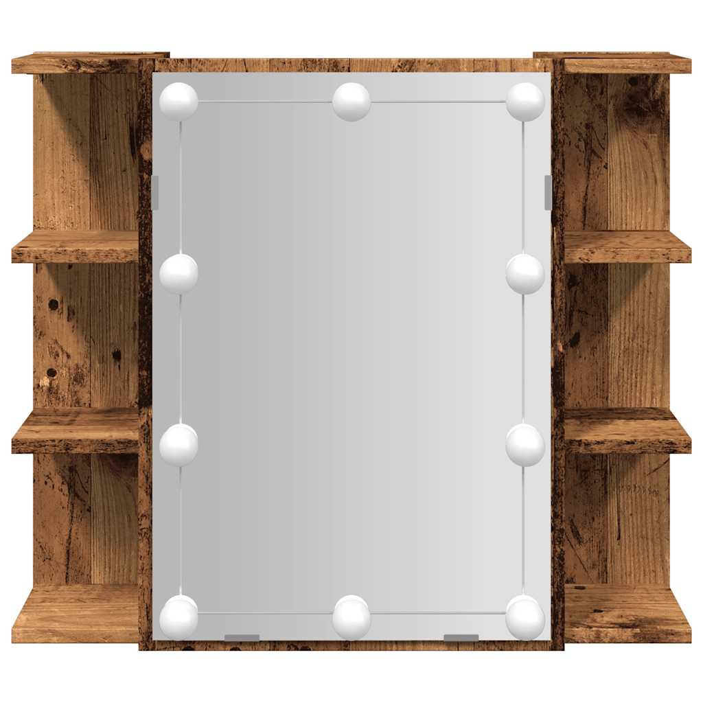 spejlskab med LED-lys 70x16,5x60 cm gammelt træ-look