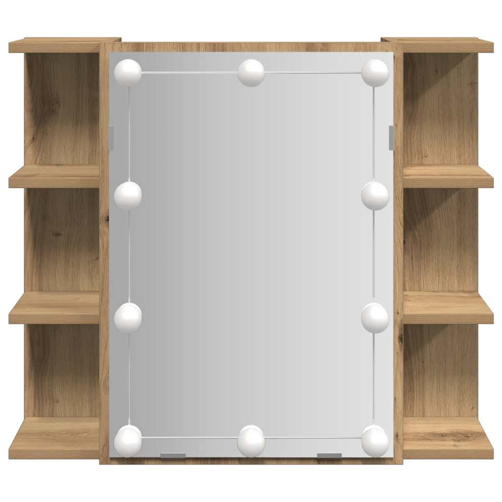 spejlskab med LED-lys 70x16,5x60 cm kunsteg