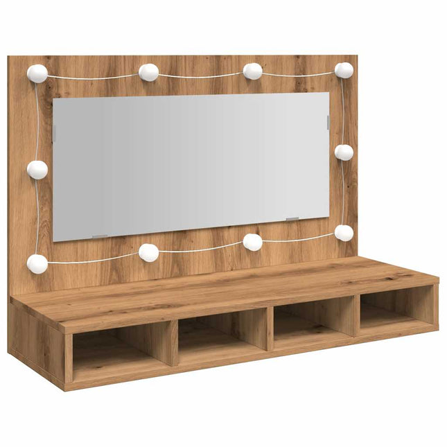 spejlskab med LED kunstig eg 90x31,5x62 cm