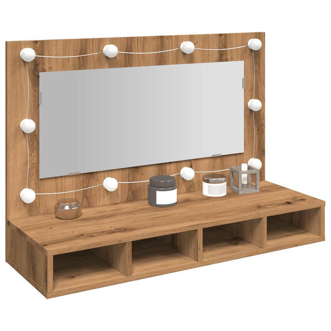 spejlskab med LED kunstig eg 90x31,5x62 cm