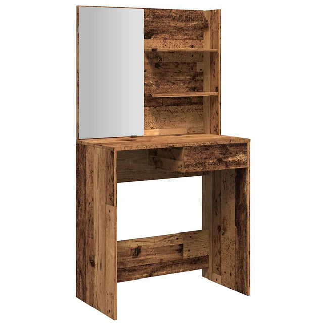 makeupbord med spejl 74,5x40x141 cm gammelt træ-look
