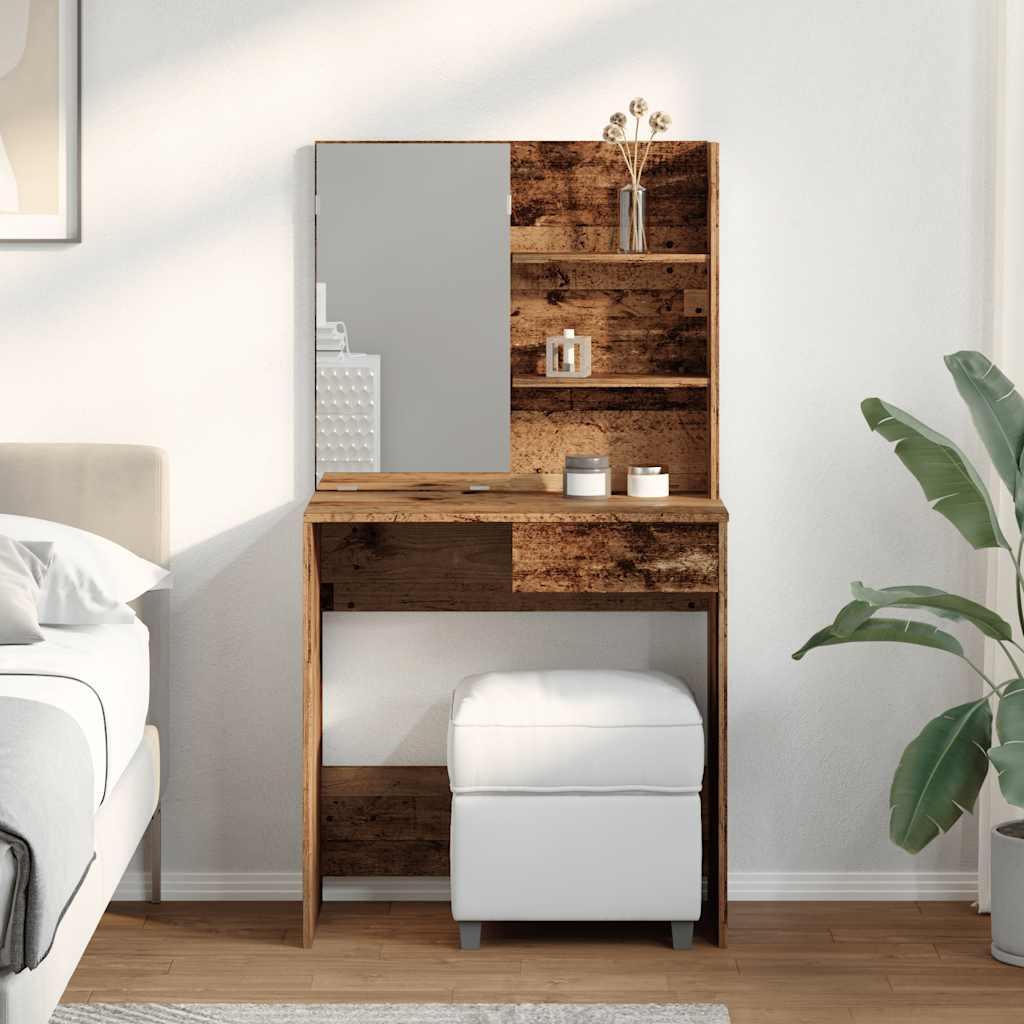 makeupbord med spejl 74,5x40x141 cm gammelt træ-look