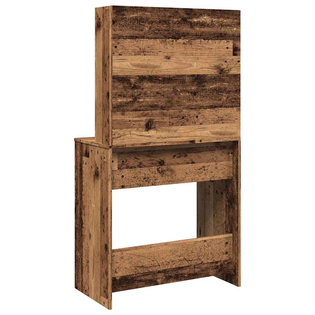 makeupbord med spejl 74,5x40x141 cm gammelt træ-look