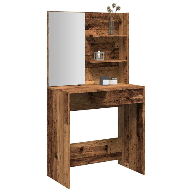 makeupbord med spejl 74,5x40x141 cm gammelt træ-look