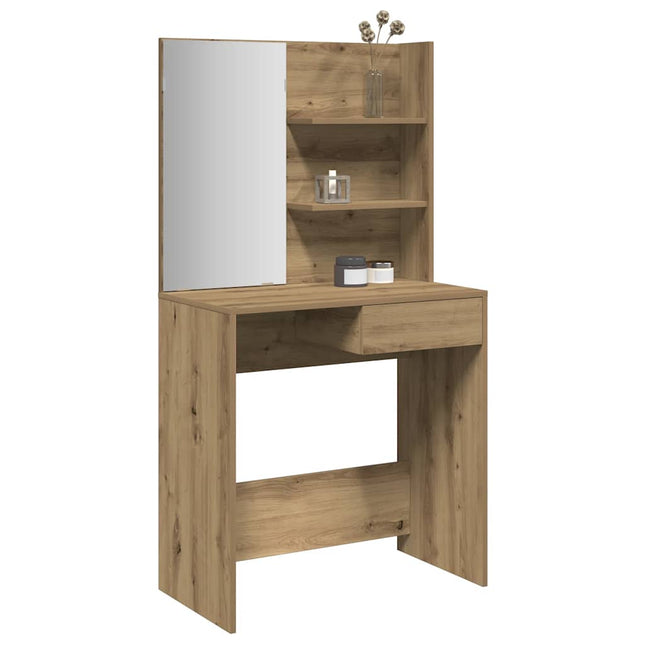 makeupbord med spejl 74,5x40x141 cm kunsteg