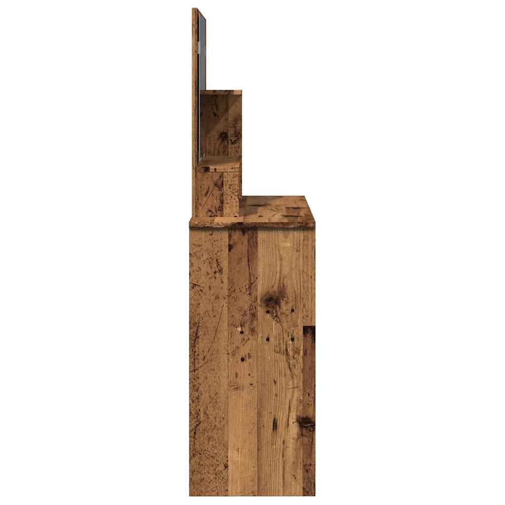 makeupbord med spejl 86,5x35x136 cm gammelt træ-look