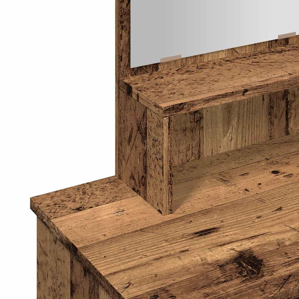 makeupbord med spejl 86,5x35x136 cm gammelt træ-look