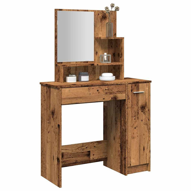makeupbord med spejl 86,5x35x136 cm gammelt træ-look