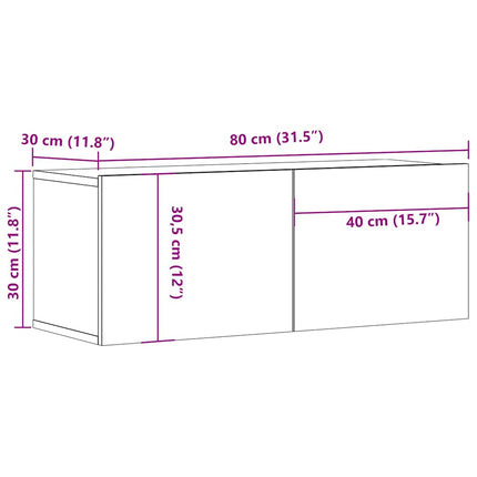 væghængte tv-borde 2 stk. 80x30x30 cm gammelt træ-look