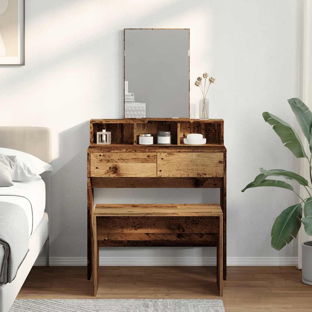 skammel til makeupbord 70x35x45 cm konstrueret træ antikt træ
