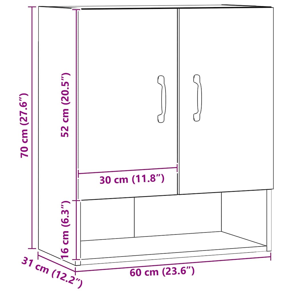 vægskab 60x31x70 cm konstrueret træ artisan egetræsfarve