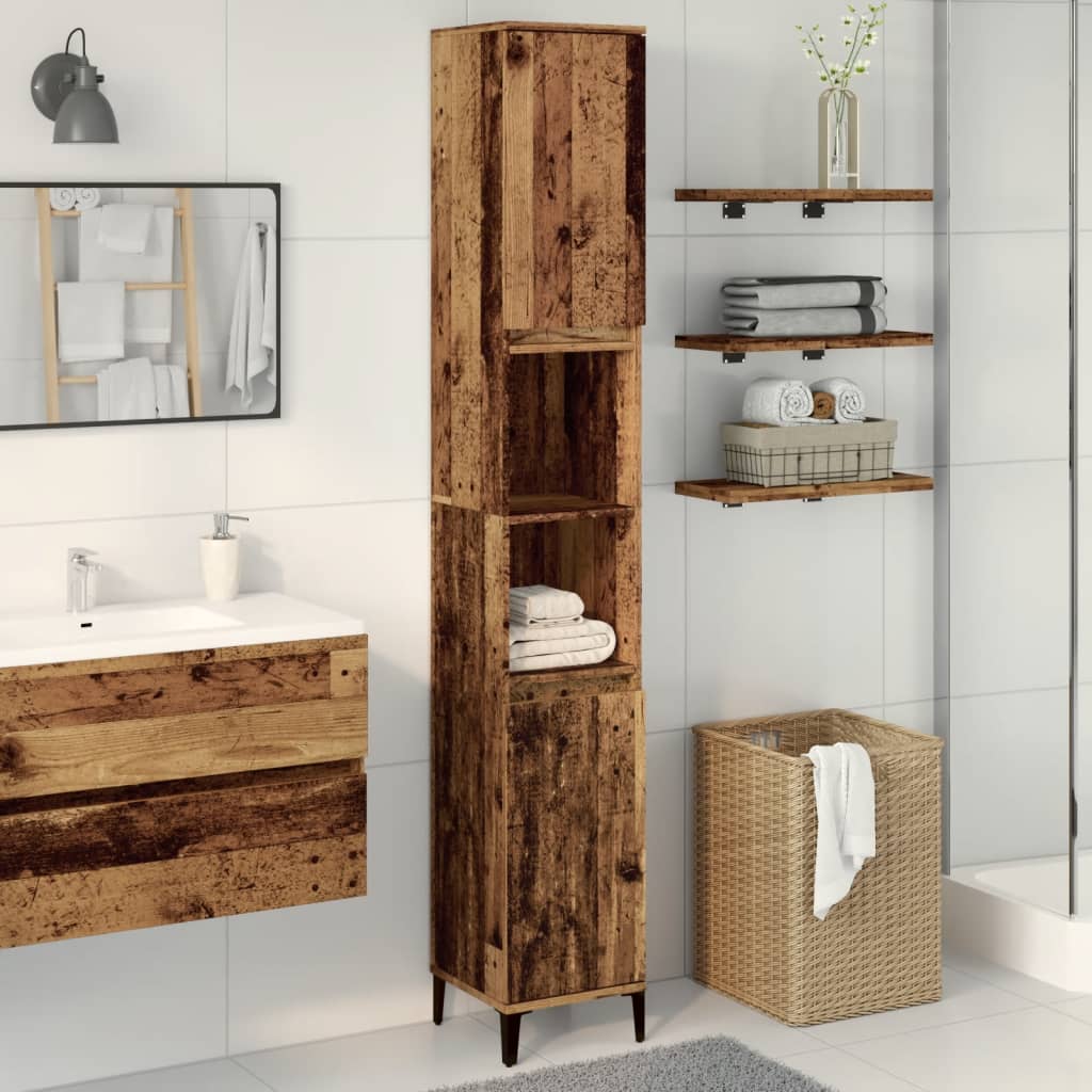 badeværelsesskab 30x30x190 cm konstrueret træ gammelt trælook billede