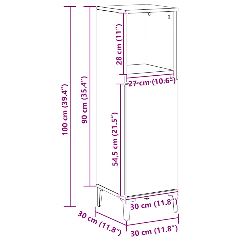 badeværelsesskab 30x30x100 cm konstrueret træ kunsteg