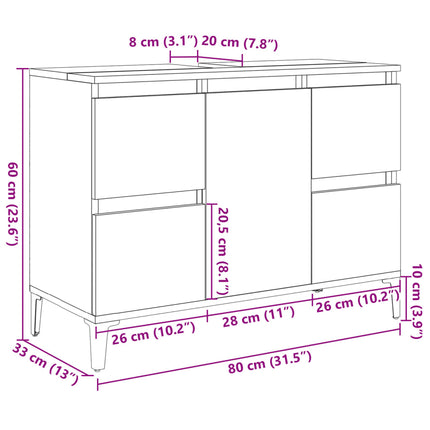 underskab til håndvask 80x33x60 cm konstrueret træ antikt træ