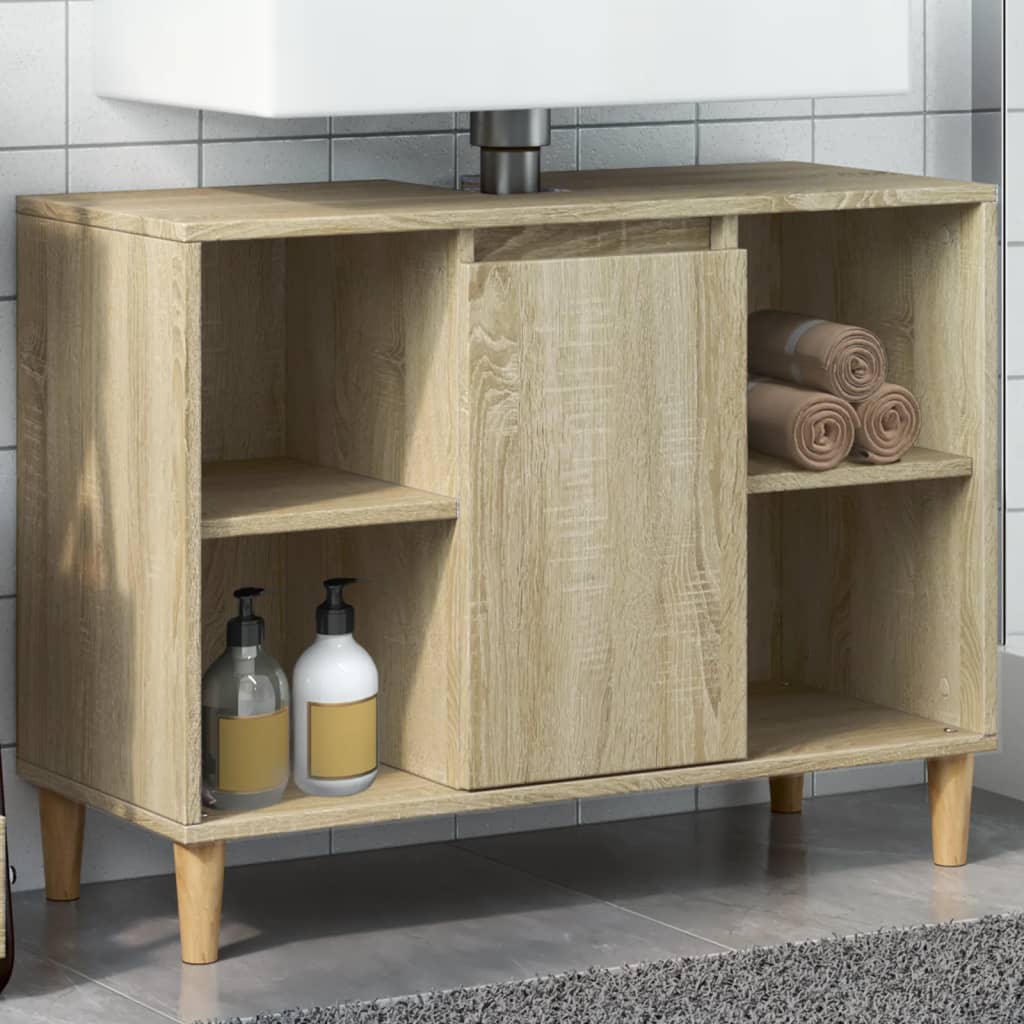 Badeværelsesskab 80×33×60 cm i konstrueret træ - sonoma-eg