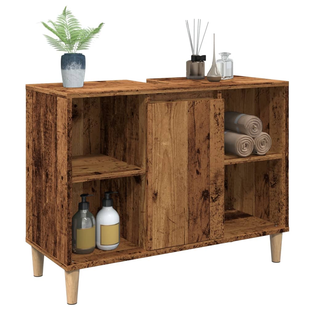 badeværelsesskab 80x33x60 cm konstrueret træ gammelt træ-look