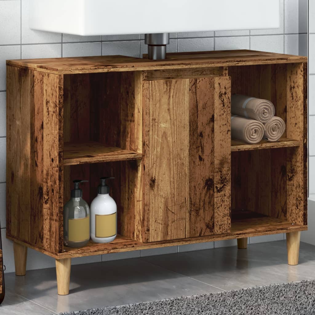 Badeværelsesskab 80×33×60 cm - konstrueret træ i gammelt træ-look