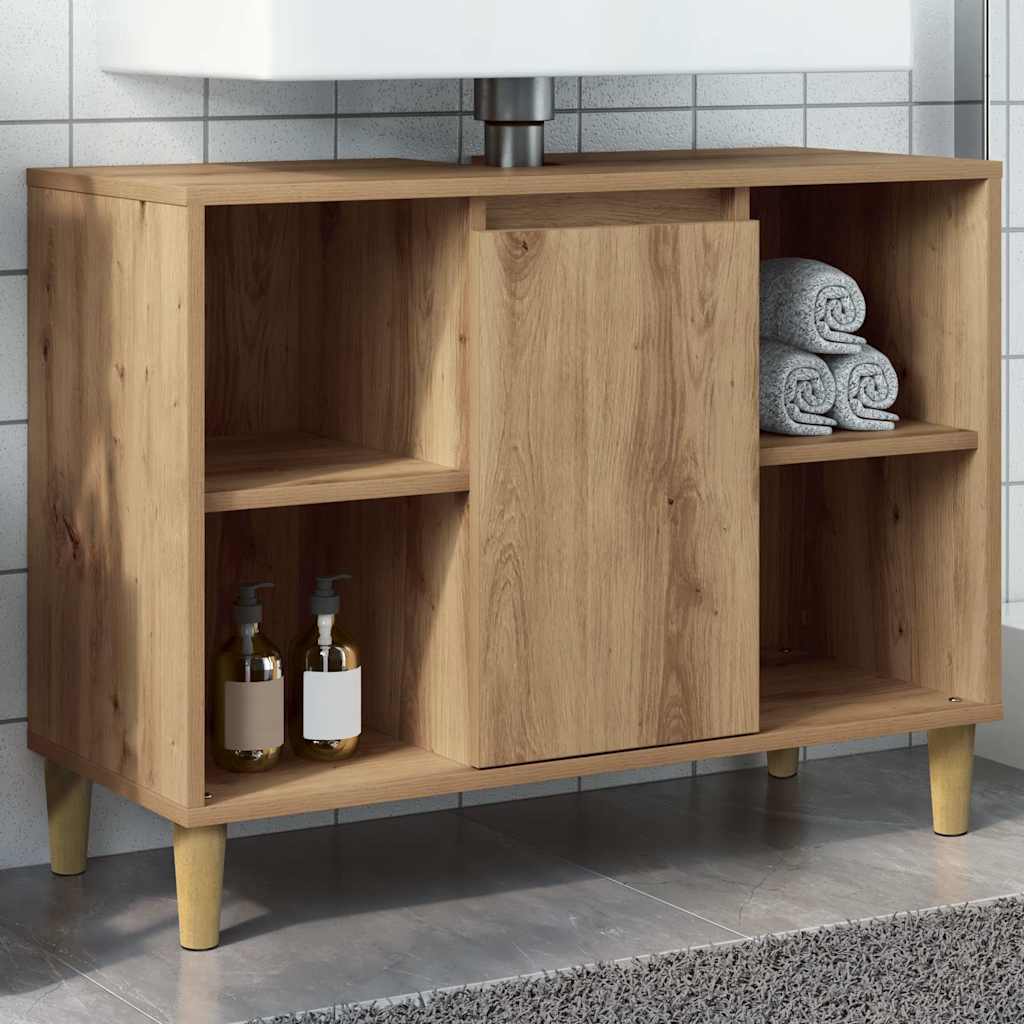 badeværelsesskab 80x33x60 cm konstrueret træ egetræsfarve