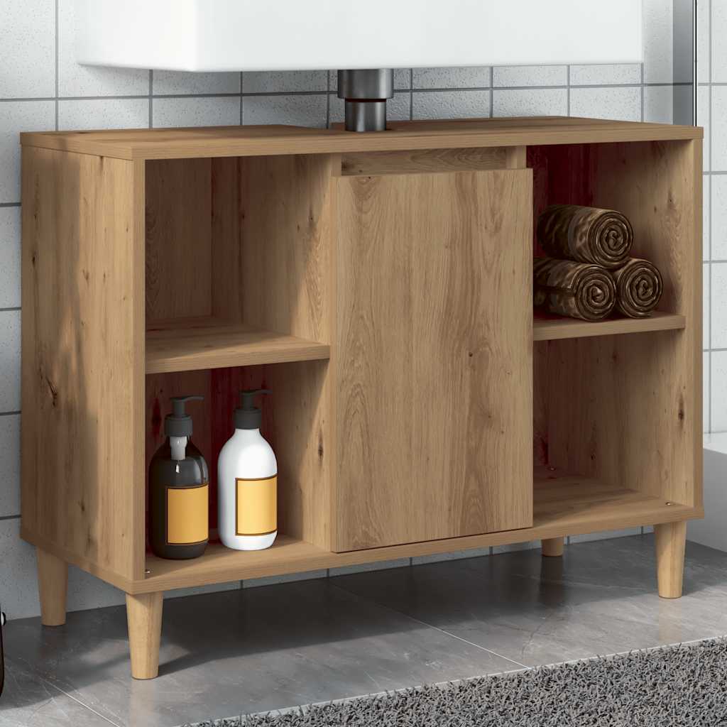 badeværelsesskab 80x33x60 cm konstrueret træ egetræsfarve billede