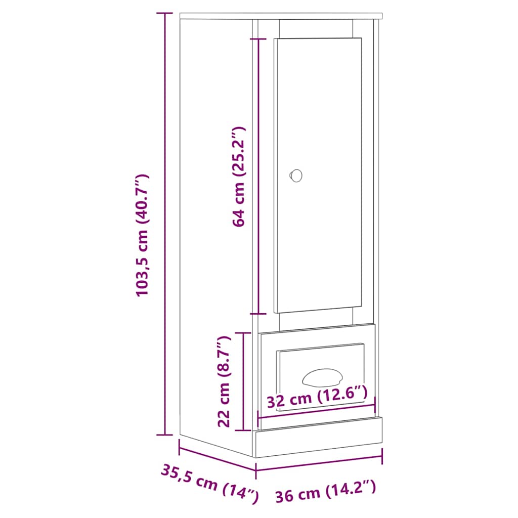 skænk 36x35,5x103,5 cm konstrueret træ egetræsfarve