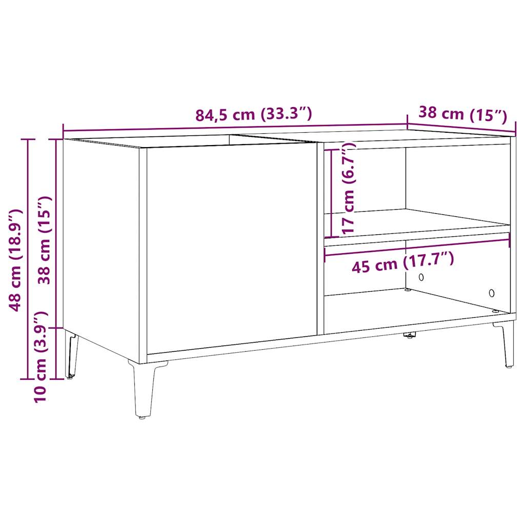 vinylskab 84,5x38x48 cm konstrueret træ antikt trælook