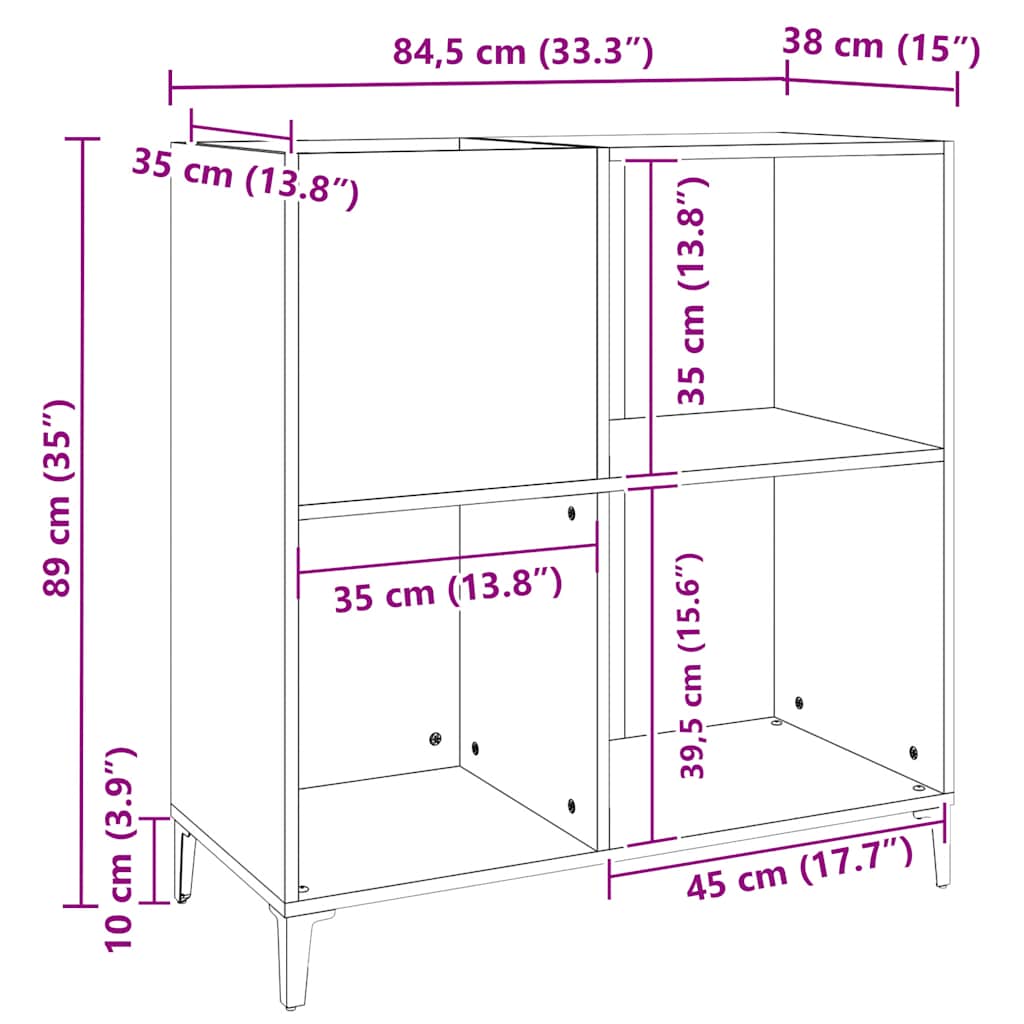 vinylskab 84,5x38x89 cm konstrueret træ antikt trælook
