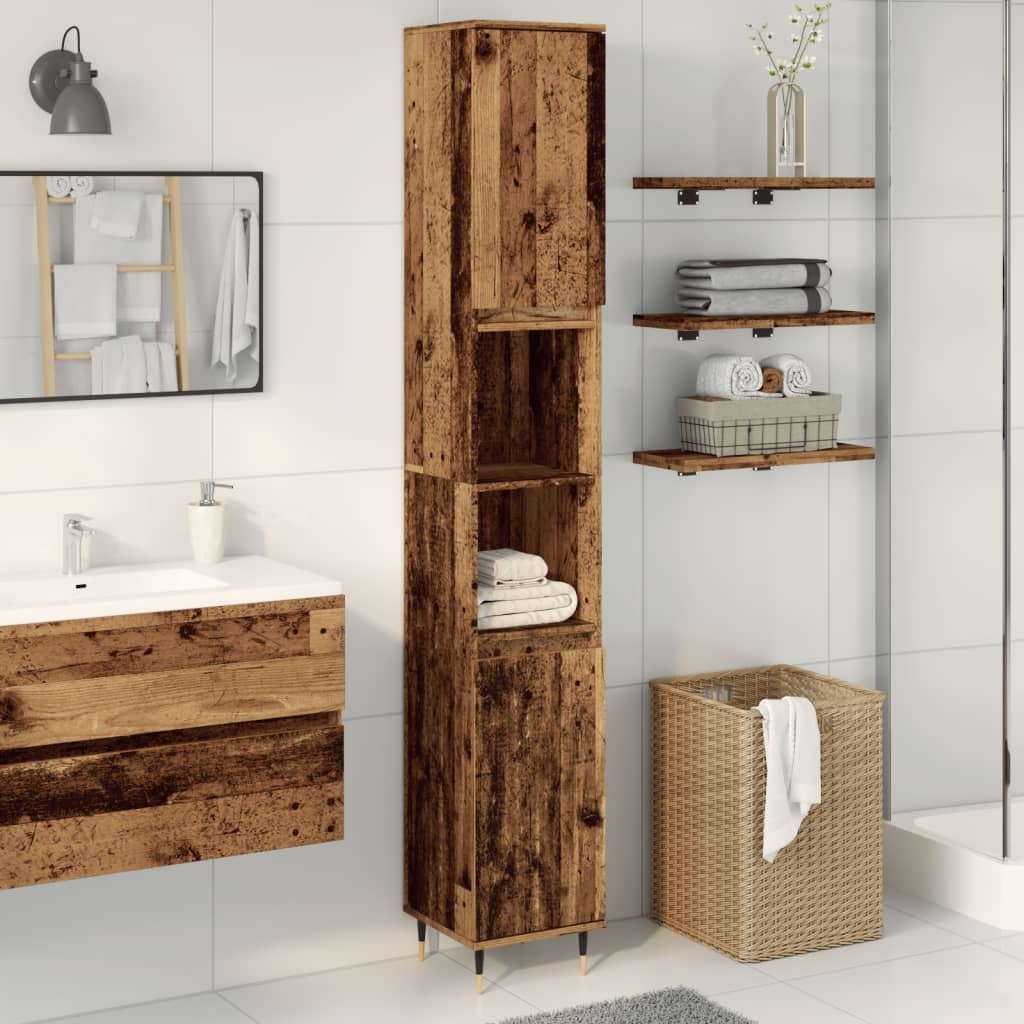 badeværelsesskab 30x30x190 cm konstrueret træ gammelt trælook billede