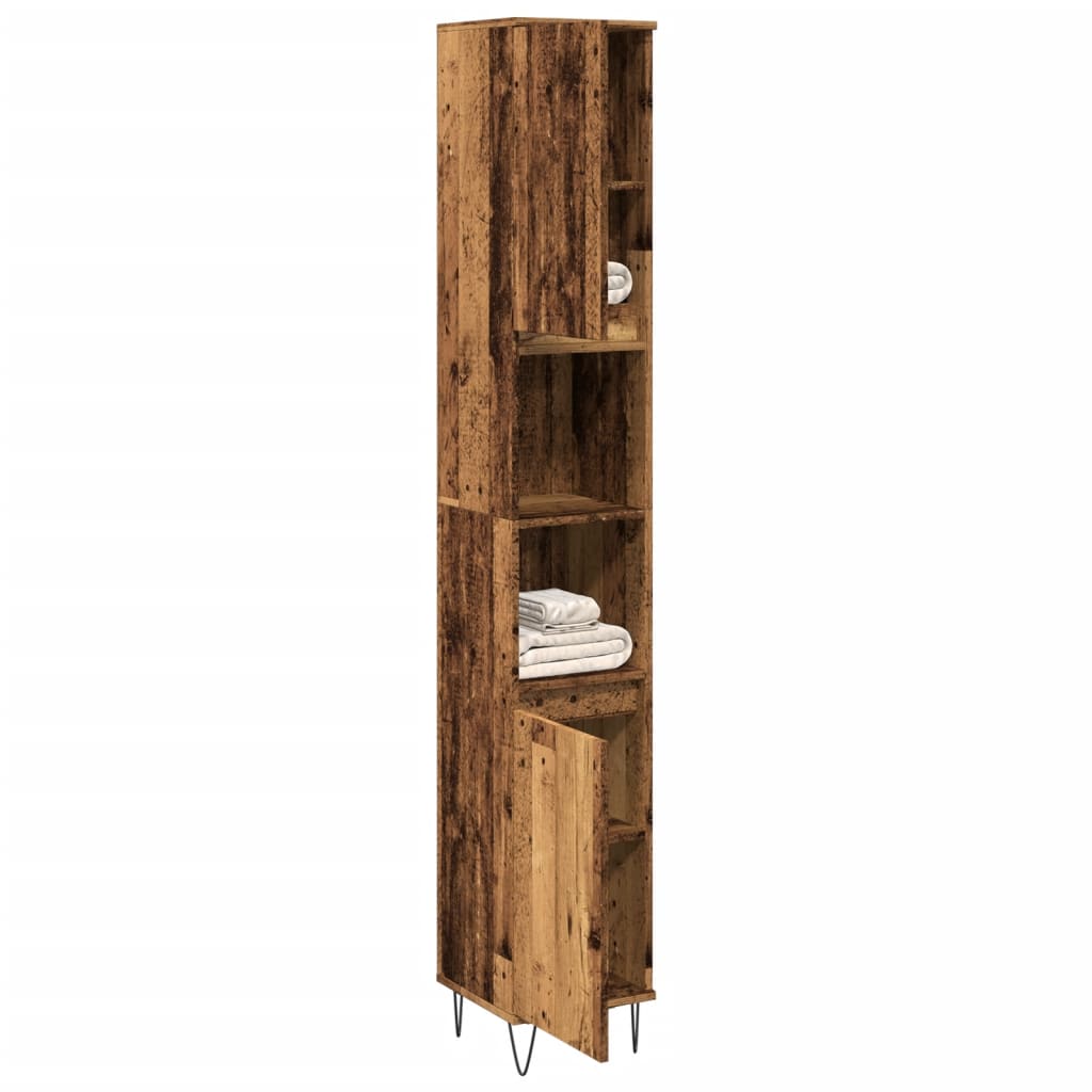badeværelsesskab 30x30x190 cm konstrueret træ gammelt trælook billede