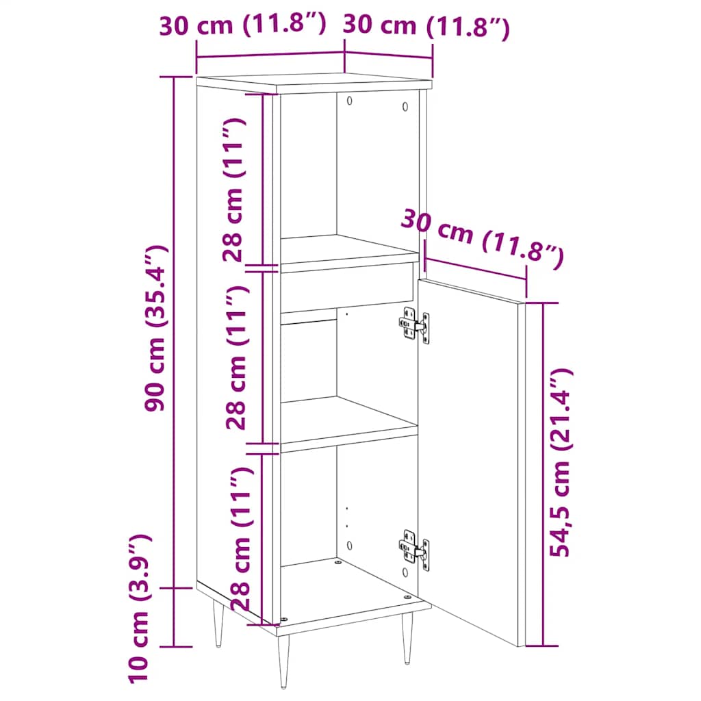 badeværelsesskab 30x30x100 cm konstrueret træ gammelt trælook