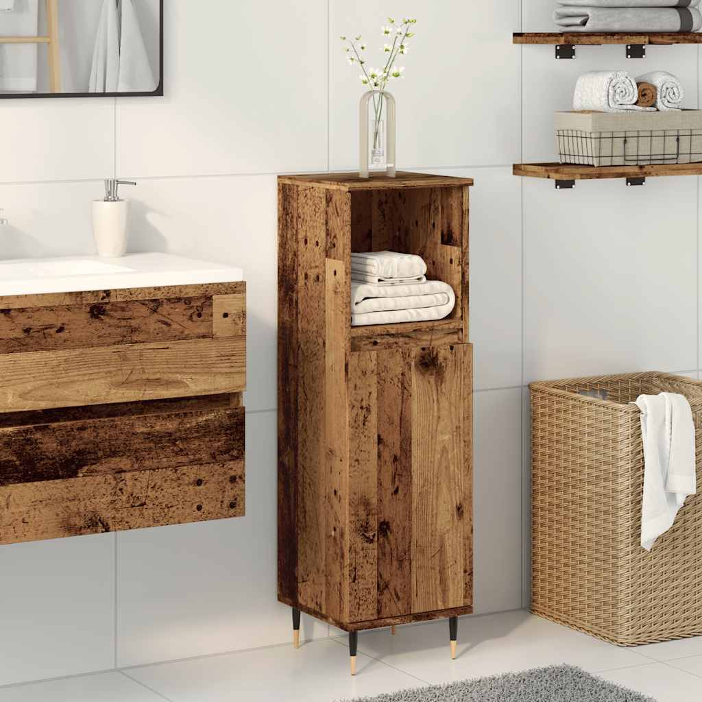 Badeværelsesskab 30×30×100 cm i konstrueret træ - gammelt trælook