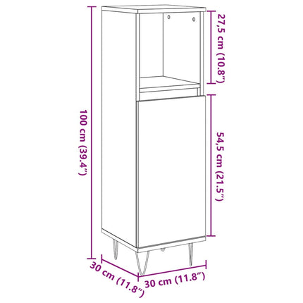 badeværelsesskab 30x30x100 cm konstrueret træ gammelt trælook