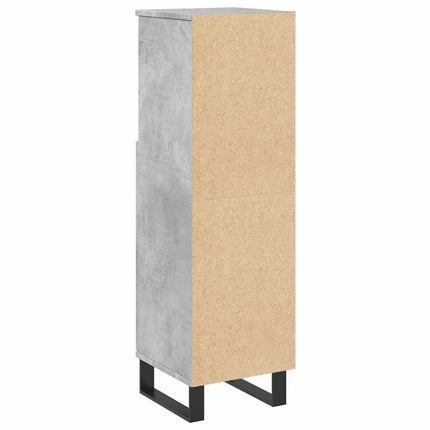 badeværelsesskab 30x30x100 cm konstrueret træ betongrå