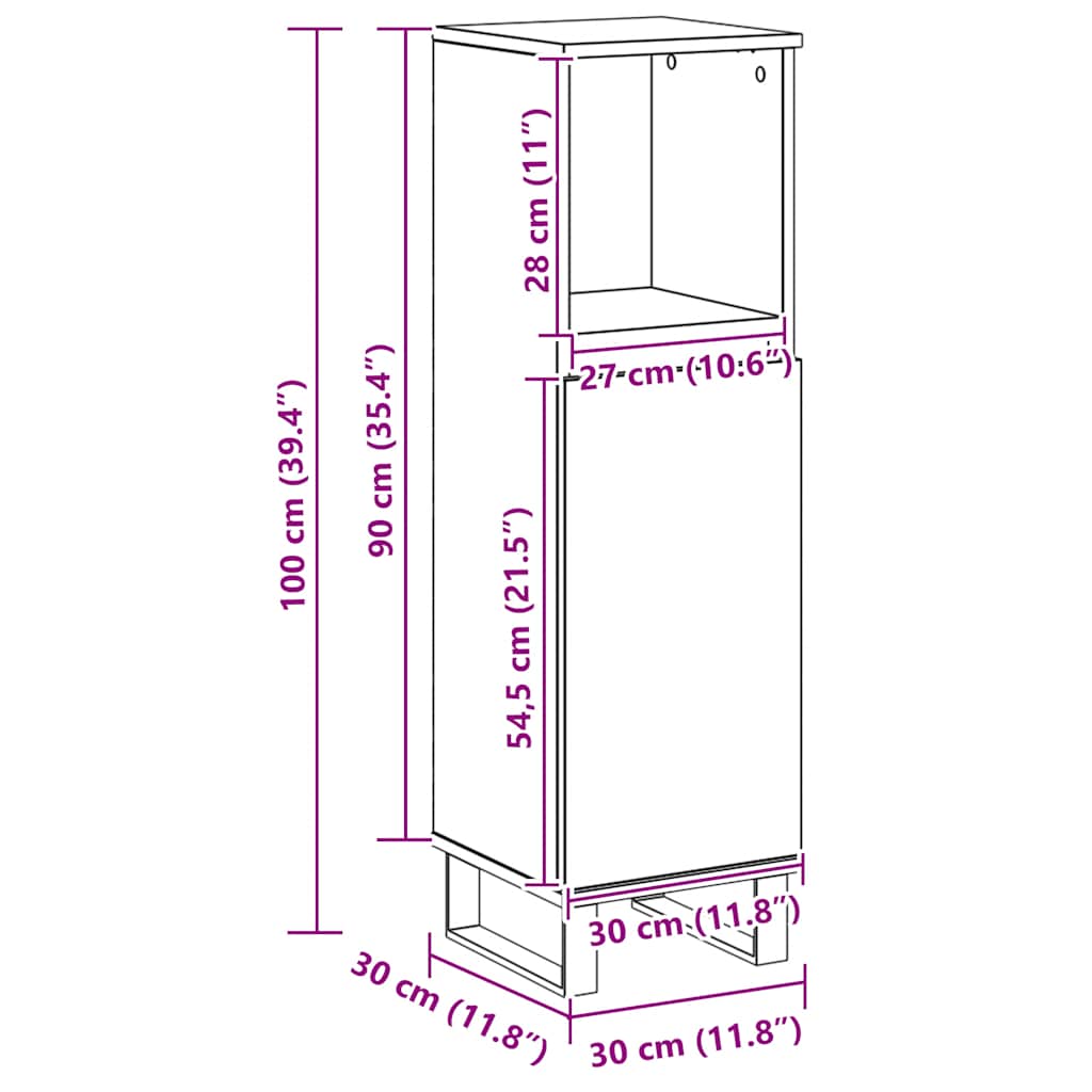 badeværelsesskab 30x30x100 cm konstrueret træ kunsteg
