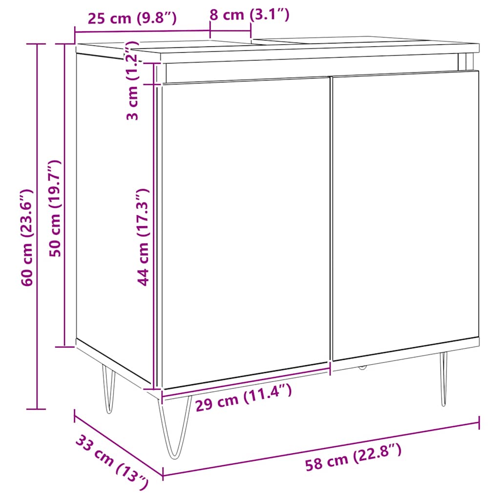 badeværelsesskab 58x33x60 cm konstrueret træ kunsteg