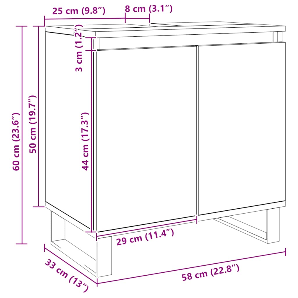 badeværelsesskab 58x33x60 cm konstrueret træ kunsteg