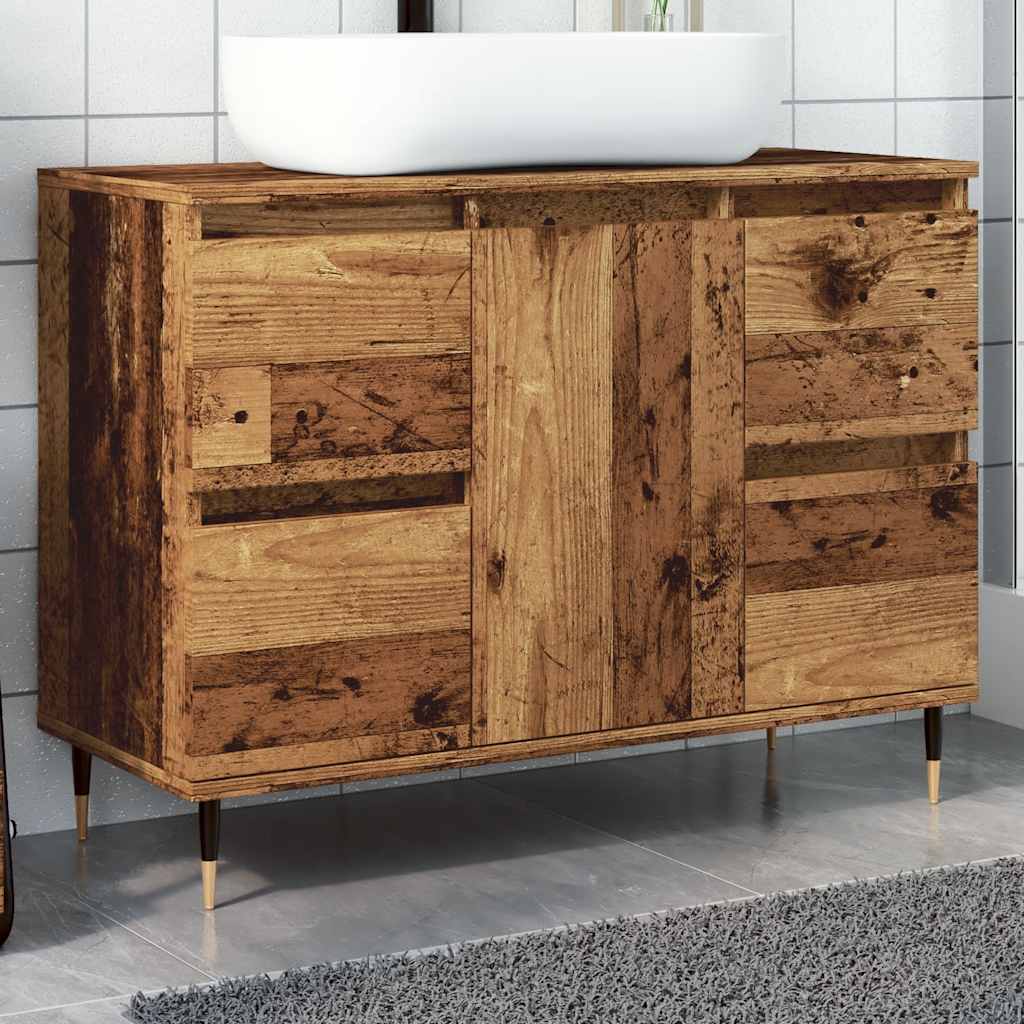 badeværelsesskab 80x33x60 cm konstrueret træ gammelt træ-look billede